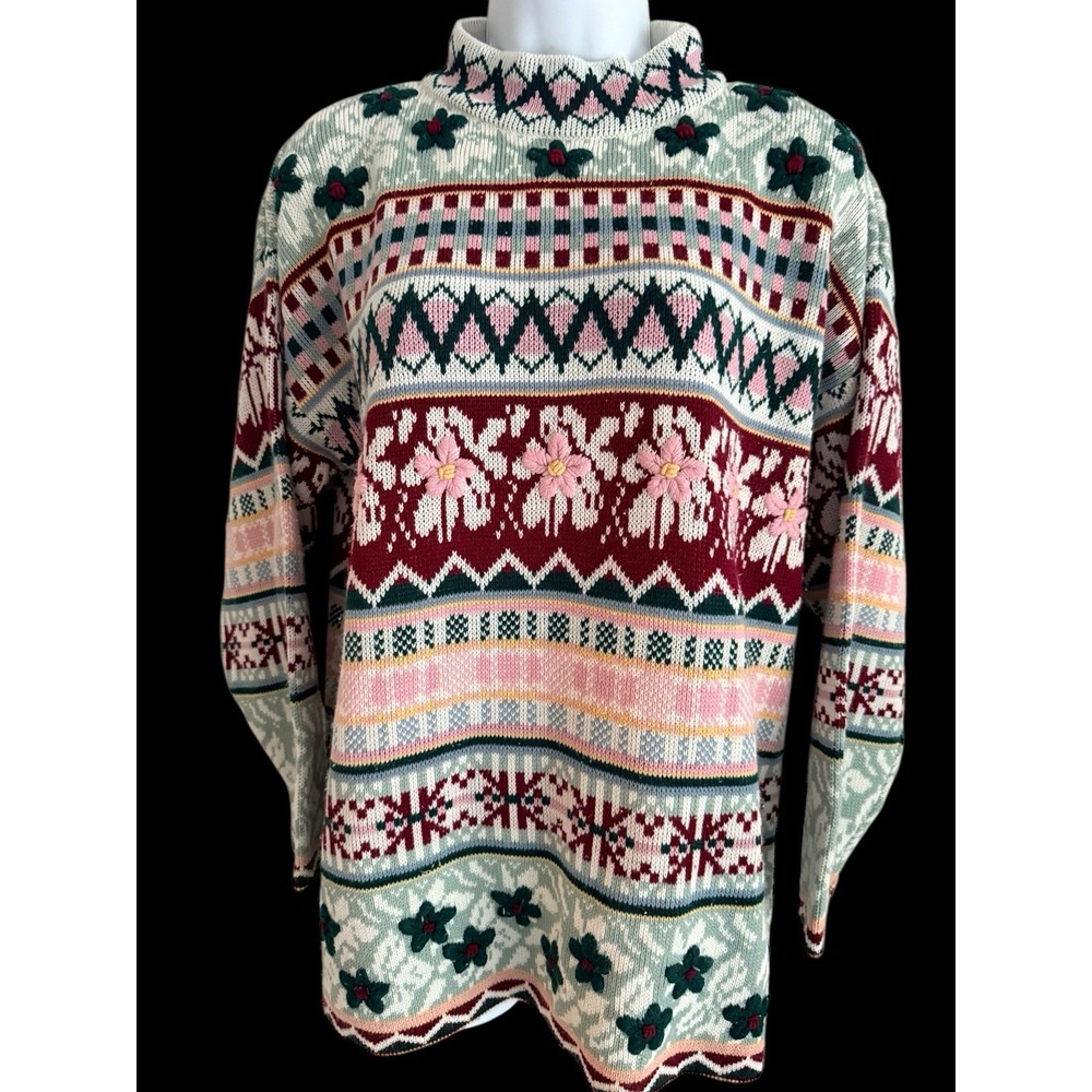 Vintage Middlebrook Park Women Sweater M Fair Isle Multicolor Knit Retro‎ Preppy